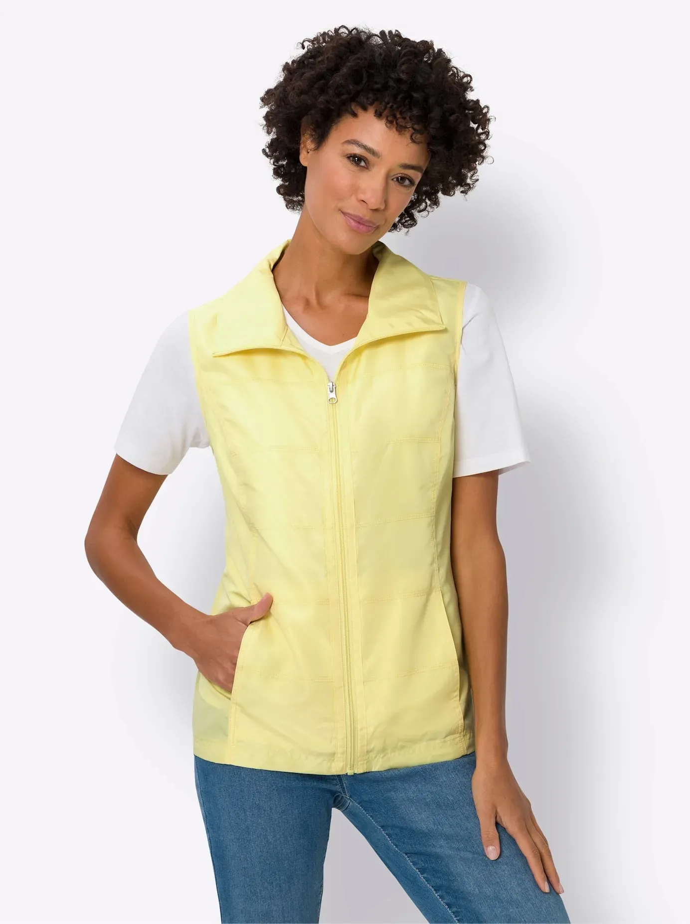 Kurzweste CLASSIC BASICS, Damen, Gr. 40, gelb (zitrone), 100% Polyester, unifarben, Westen