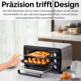 Steinborg Mini Backofen 20 Liter mit Umluft 1380W in schwarz