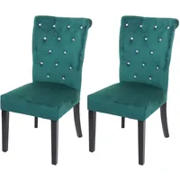 Mendler 2er-Set Esszimmerstuhl HWC-D22, Stuhl Küchenstuhl, Nieten Samt dunkelgrün,