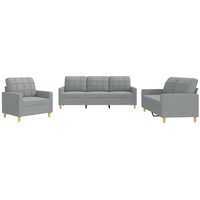 vidaXL Sofagarnitur 3-TLG., Sessel Couch mit Kissen, Sofa Wohnzimmersofa mit Armlehnen, Couchgarnitur Designsofa Sitzmöbel Polstermöbel, Hellgrau Stoff