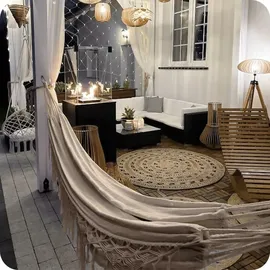 OEM Gartenhängematte Im Brasilianischen Boho-Stil 190x150 cm, Beige, 120 kg Belastbarkeit, Mit Fransen, Aufbewahrungstasche 2 Seilen, Baumwolle-Polyester, Outdoor Indoor