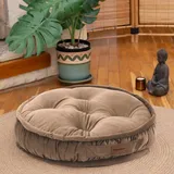 Dekorist Bodenkissen, Cozy Sitzkissen Boden, Dekorative Boden Kissen Rund, Weich Dicker Stuhlkissen, Meditationskissen, Yogakissen, Katzen- und Hundebett, 56x56x12 cm, Hellbraun