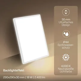 B.K.Licht LED Panel 1 29x29cm eckig 18W 2400lm 4000K spritzwassergeschützt weiß