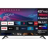 Hikers Smart TV 43 Zoll (108 cm) FHD LED Android TV mit WiFi, Bluetooth, YouTube, Netflix, Prime Video, Disney+ und Triple Tuner (DVB-C/S/S2/T/T2)
