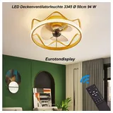 Euroton Deckenventilator mit LED Beleuchtung Deckenlampe Ventilator 3345 gold Ø 50cm 94W mit Fernbedienung Lichtfarbe/Helligkeit einstellbar dimmbar LED Deckenleuchte fan light ceiling