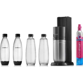 Sodastream Duo schwarz + 2 Glaskaraffen + 2 PET-Flaschen + Zylinder