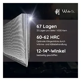 Wakoli EDIB Essentials 2er Damastmesser-Set - Küchenmesser Set aus 67 Lagen Damaststahl, Kochmesser-Set mit kleinem Chefmesser, Santokumesser, Pakkaho