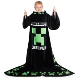 Minecraft Decke mit Ärmeln für Jungen - Decke zum Anziehen für Kinder und Teenager - OneSize Decke mit Ärmel (Schwarz) - Einheitsgröße