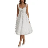 Beyonddress Frauen Blumen Brautkleider Midi Hochzeitskleider Spitze Applique Brautkleider Brautmode,Elfenbein 02,DE44 - 44