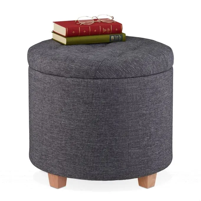 Relaxdays Runder Sitzhocker mit Stauraum Anthrazit,Hellbraun
