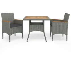 vidaXL 3-tlg. Garten-Essgruppe Grau Poly Rattan und Akazienholz