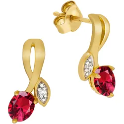 Paar Ohrstecker FIRETTI "Schmuck Geschenk Gold 375 Ohrschmuck Farbstein Edelstein Rubin", rot (gelbgoldfarben, silberfarben, rot, kristallweiß, rot, kristallweiß), Ohrringe, Damen, Gelbgold 375, mit Rubin, Zirkonia (synth.)