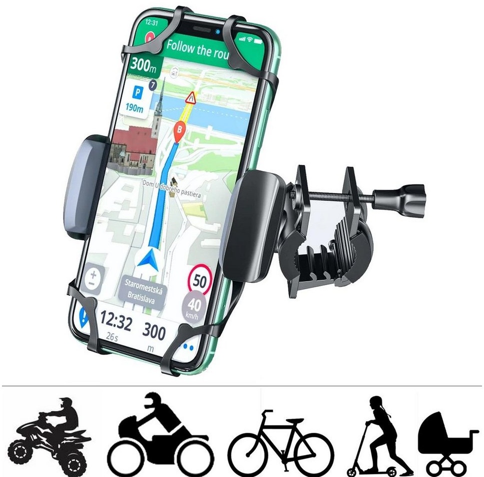 CoolGadget Fahrrad Gummiband Handy-Halterung, (bis 6,5 Zoll, Smartphone Handy Halter für Motorrad Bike Roller Scooter) schwarz