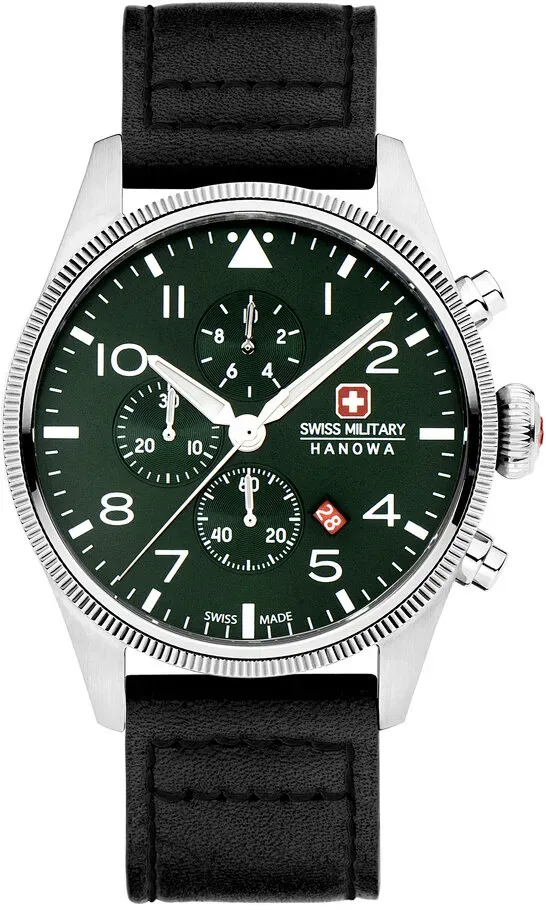 SWISS MILITARY HANOWA - THUNDERBOLT CHRONO - Lederarmband - black - dark green dial