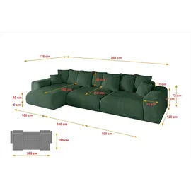 altdecor Ecksofa Cord mit Schlaffunktion 2-Sitzer Grün