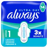 Always Ultra Damenbinden Leichte/Mässige Periode (Größe 1) mit Flügeln 14 Stück, Sehr Saugfähig, Ultradünn, Für Die Periode