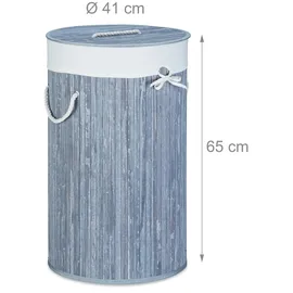 Relaxdays Wäschekorb Bambus, faltbare Wäschetonne mit Deckel, Volumen 70 Liter, Wäschesack Baumwolle, rund Ø 41 cm, grau
