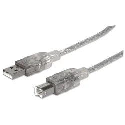 Manhattan USB-A to USB-B Cable, 3m, Male to Male, Translucent Silver, 480 Mbps (