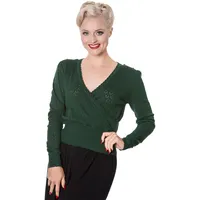 Banned Retro Pullover Basic Instinct Grün Rockabilly Vintage Wickeltop, Größe:XL - XL