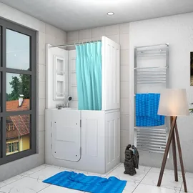 SeniorBad Seniorendusche und Sitzwanne Kombination Badewanne mit Tür 68 x 110 x 205 cm (S08D-TH-A-R)