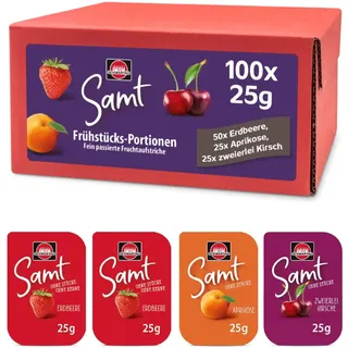Schwartau SamtErdbeere, Aprikose, Sauerkirsche, Schwarzkirsche Konfitüre, 100 St.