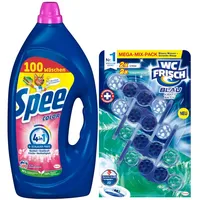 Spee 4 in 1 Color Gel 100 WL & WC FRISCH Kraft Aktiv Blauspüler Mega-Pack Colorwaschmittel (Spar-Set, [2-St. Flüssigwaschmittel & Toilettenstein für Reinheit & Sauberkeit)