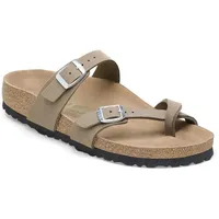 BIRKENSTOCK W Mayari Syn Normal Braun - Komfortable modische Zehentrenner Sandale, Größe EU 36 - Farbe Soft Birki Vegan - 36 EU