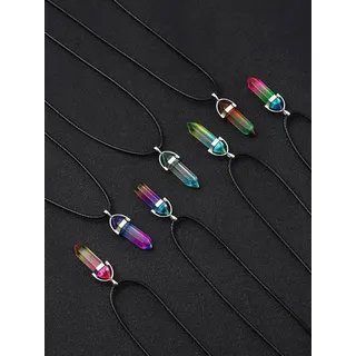 7 Stück/ein Set aus sechseckigen Kristallsäulen-Halsketten, Heilkristallen, Damen-Halsketten und Herren-Halsketten