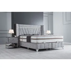 Villa Möbel LUSSAT Polsterbett 90x200 - Farbe: Grau - Set: Bettkasten-Kopfteil - Grau