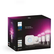 Philips Hue Starter Kit: Bridge + 3 E27 Smarte Glühbirnen + Smart Button, White and Color Ambiance, Smart Light Hub, kompatibel mit Alexa, Google Assistant, Samsung SmartThings, Apple Home