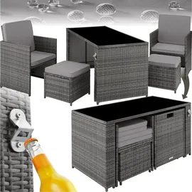 Tectake tectake® Rattan Sitzgruppe, für 2 bis 4 Personen, UV-beständig, inklusive Flaschenöffner, zusammenschiebbar