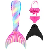 DNFUN Mädchen Meerjungfrauenschwanz Zum Schwimmen mit Meerjungfrau Flosse - Mermaid Tail Meerjungfrauenflosse zum Schwimmen, 4 Stück Set,M1,110 - 110