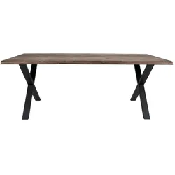 Tony Esstisch mit 95x200 cm gewellter Kante, Eiche geraucht, schwarze Beine.