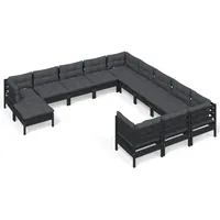 vidaXL 12-tlg Garten-Lounge-Set mit Kissen Schwarz Kiefernholz Modell 4