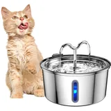 Katzenbrunnen Edelstahl: Trinkbrunnen für Katze - 3.2L Katzenbrunnen für Katzen - Ultraleiser Katzen Trinkbrunnen mit Wasserstandsfenster, Filter, LED Licht - Wasserbrunnen für Mehrere Haustiere