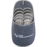 Onvaya ONVAYA® ABS Gästepantoffel | Willkommen grau | 6er Set | Antirutsch Sohle | Hausschuhe | Filzpantoffel | Gr. 36-45 Gästehausschuhe - Grau