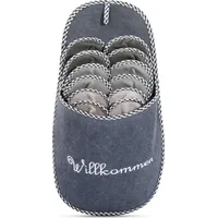 Onvaya ONVAYA® ABS Gästepantoffel | Willkommen grau | 6er Set | Antirutsch Sohle | Hausschuhe | Filzpantoffel | Gr. 36-45 Gästehausschuhe - Grau