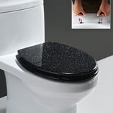 Wttfc Glitzer-WC Sitz Mit Absenkautomatik Toilettendeckel Quick-Release-Funktion, Einfache Montage Klodeckel Aus Harz Toilettensitz Mit Edelstahl Befestigung, O-Form Klodeckel,Schwarz