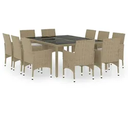 vidaXL 11-tlg. Garten-Essgruppe Poly Rattan Beige