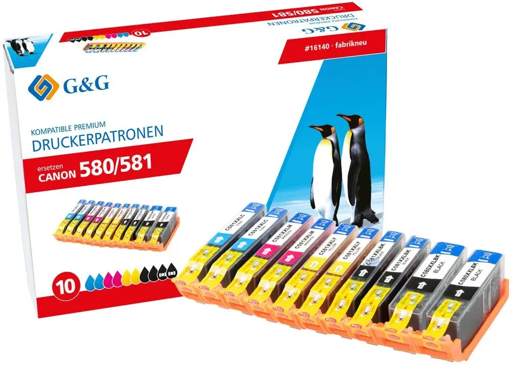 10 G&G XXL-Druckerpatronen kompatibel zu Canon PGI-580 XXL + CLI-581 XXL
