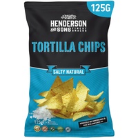 HENDERSON AND SONS Tortilla Chips Salty Natural - 1 x 125 Gramm Beutel - Gesalzene Mais Tortillas - Perfekter Snack für Sportabende wie American Football oder Fußball