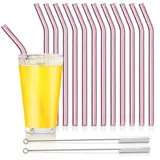 Umweltfreundliche, wiederverwendbare gebogene Glas-Trinkhalme, 12 Stück (Rosa)