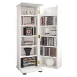 VCM Holz CD DVD Stand Regal platzsparender CD Schrank mit abschließbarer Holztür für 300 CDs oder 130 DVDs oder 72-Videos Maße: H. 93 x B. 31 x T. 31 cm 10 variable Einlegeböden – Engalo L
