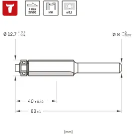 Stier Bündigfräser HW 8 mm Durchmesser 12,7 mm NL 41 mm
