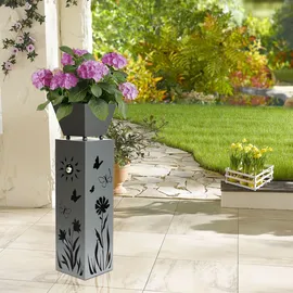 Harms Import Pflanzsäule mit Blumenmotiv 82 x 82 cm Grau