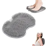Fußbürste für Massage & Fußreinigung, Silikon Fußwaschmatte, Fußschrubber mit Peeling Effekt, Rutschfestes Massage Pad, Wäscher Massagegerät mit Saugnapf, Fußkreislauf Entlastet müde Füße (Grau)