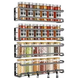trayindaly Gewürzregal Wand, 4er Metall Gewürz Organizer, Selbstklebend Spice Rack, Gewürzregal Ohne Bohren, Gewürzständer Schwarz, Gewürzregal Hängend für Küchenablage Schranktür
