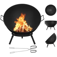 Aufun Feuerschale Ø 56 cm, Massive und Dekorative Schwarze, Kippbare Feuerstelle mit Dreibein Gestel Feuerkugel für den Garten, Terrasse und Balkon, Feuertonne und Feuerkorb, Lagerfeuer