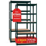 Stagecaptain Schwerlastregal Lagerregal - 5 variabel montierbare Böden - auch als Werkbank umbaubar, 2er Spar-Set 2-tlg., Tragkraft pro Boden: 175 kg, gesamt 875 kg grün
