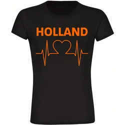 multifanshop Damen T-Shirt - Holland - Herzschlag - Druck orange - Frauen